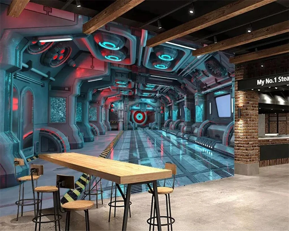 Customized wallpaper 3D mural personality space capsule spaceship restaurant Living room TV background wall bedroom restaurant