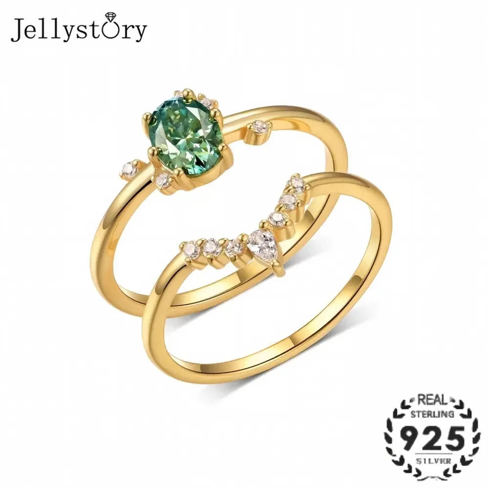 JellyStory Niche Crown Stacking Ring S925 Sterling Silver 1Ct Oval Olive Moissanite Full Inlaid High-End Fashion Jewelry