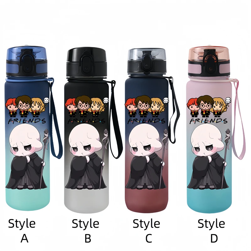 650ML Harry Potter  Anime Characters Water Cup Portable Children's  Outdoor Sports  Large Capacity Plastic Antidrip Water Bottle