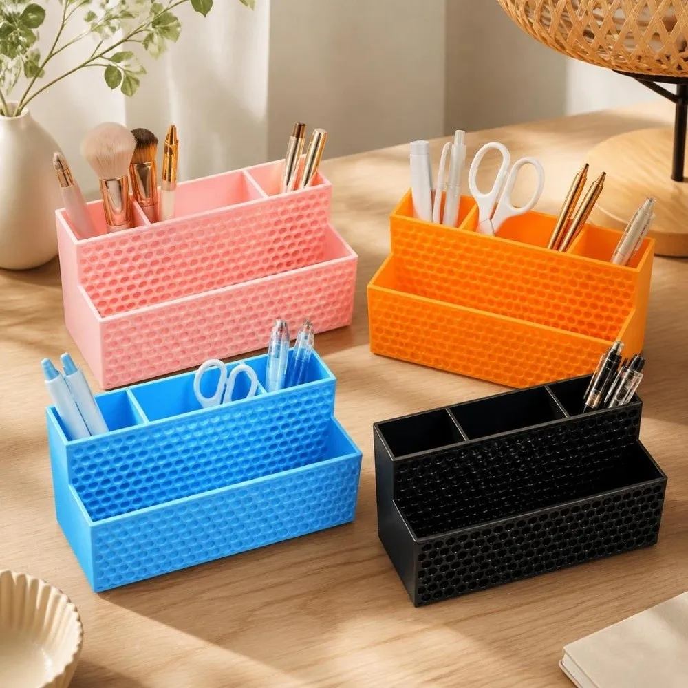 3D Printed Pen Holder Hollowed-out 4 Grid Stationery Organizer Creative Space-Saving Makeup Brush Storage Bucket Student Gift