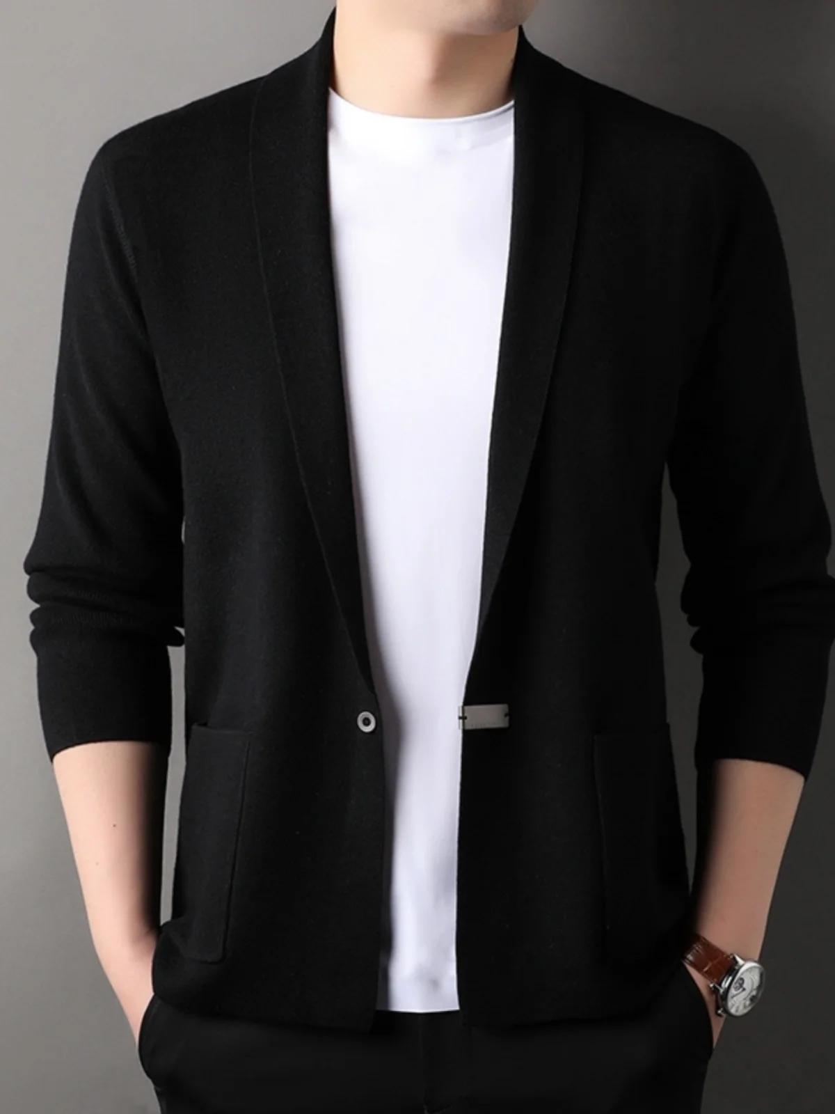 

Модный вязаный кардиган для мужчин, приталенный, повседневный, весенне-осенний, в корейском стиле, с длинными рукавами, цветной свитер