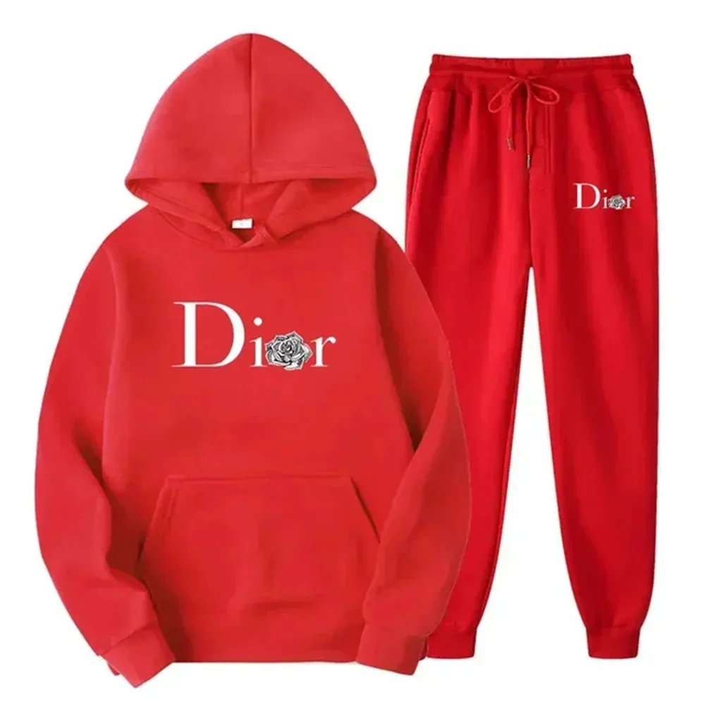 Winter-Hoodie-Set für Herren und Damen, Marke, lässige Jogging-Sportbekleidung, Sportbekleidung, roter lächelnder Pullover, modisch