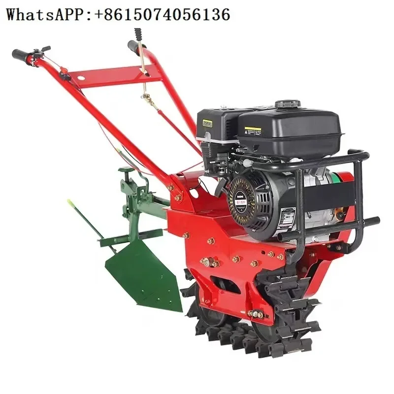 8 horsepower water-cooled crawler micro-cultivator, small plow cultivator, multifunctional greenhouse fertilization seeder