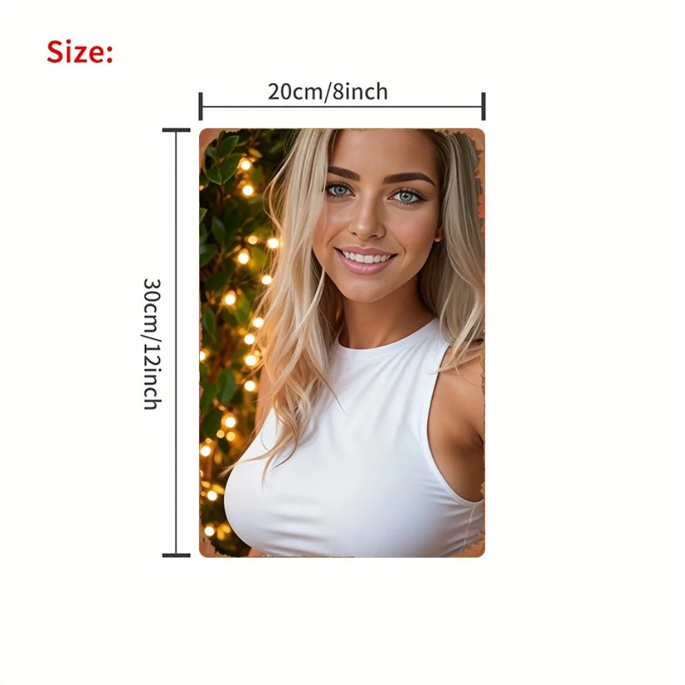 Metal Poster Gold Hair Woman Side Profile, 8x12 Inch Wall Art for Room Bar Garage Garden Gift