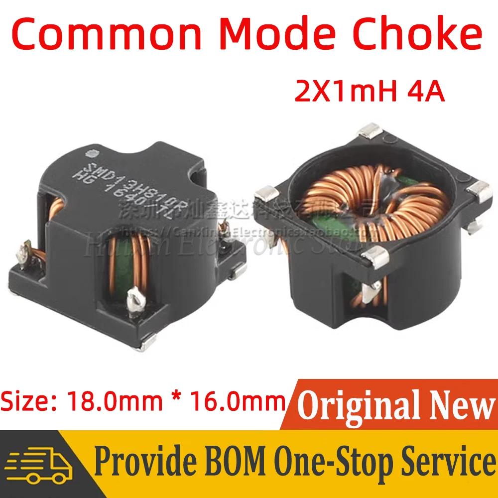 2pcs SMT Common Mode Choke Coil Inductor Inductance 2*1mH 4A  Switching Power Supply Filter Magnetic Ring SMD13H810R