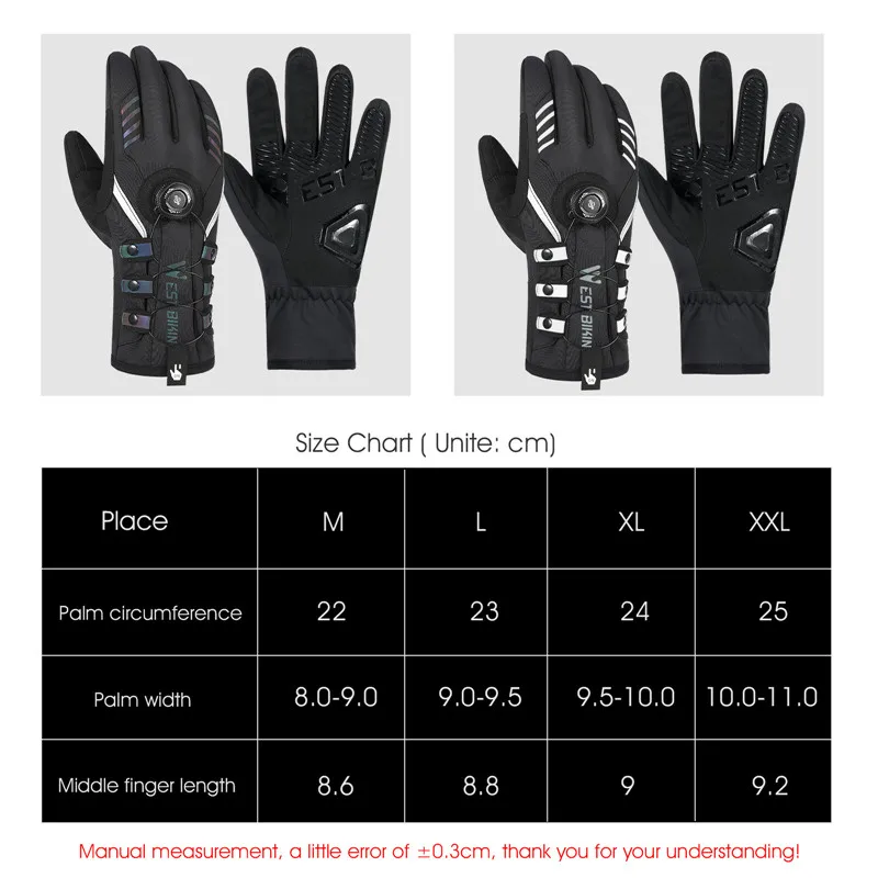 WEST BIKING-Guantes Térmicos de ciclismo para hombre, manoplas gruesas y cálidas con autosujeción para pantalla táctil, para bicicleta de montaña y