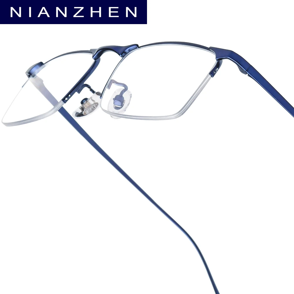 NIANZHEN Titanium Alloy Eyeglasses Frame Men Brand Design Square Semi-Rimless Glasses Women Ultralight Half-Rim Eyewear 2089