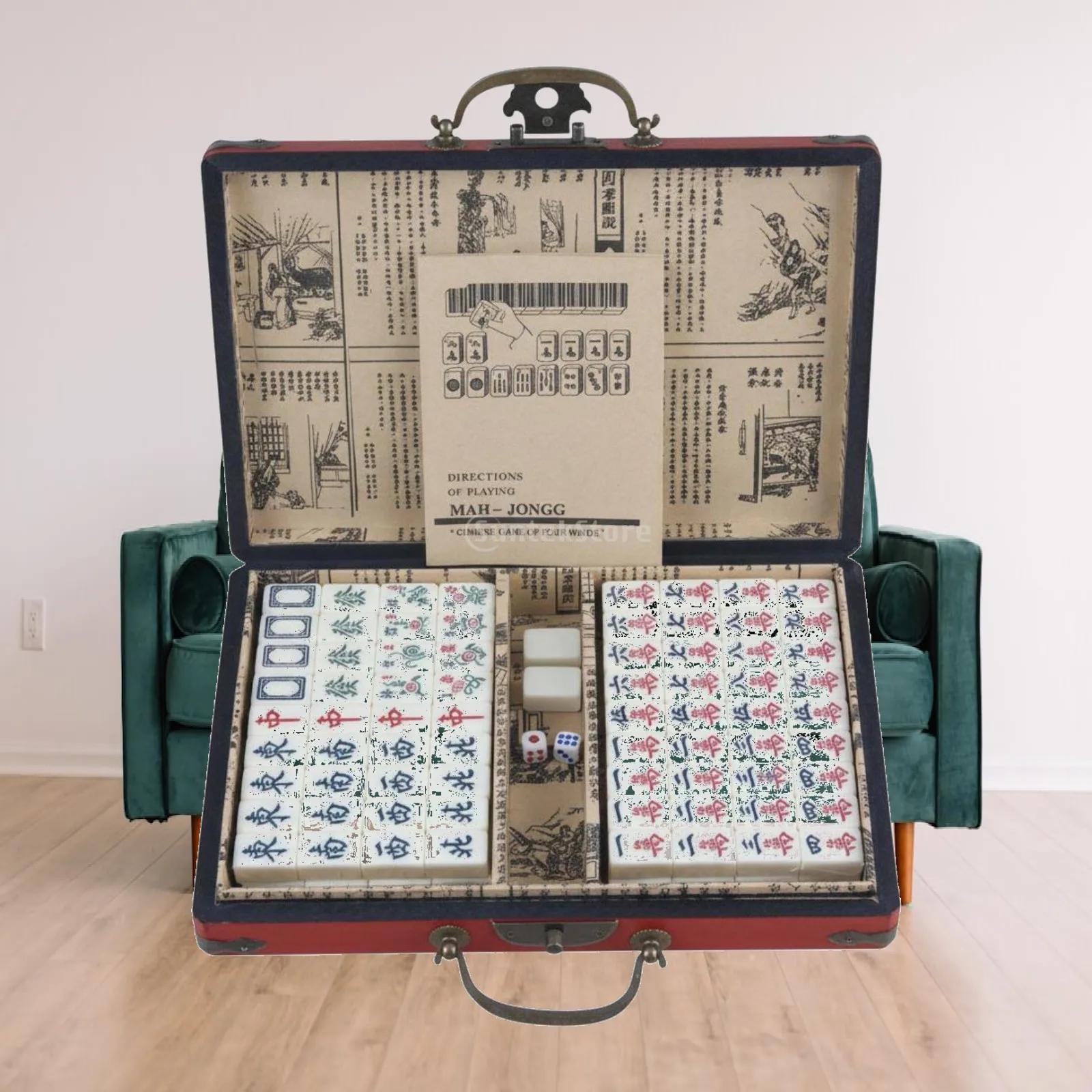 Mahjong Set for Beginners and Dormitory Fun with Detailed Guide and Compact Wooden Carry Box Design