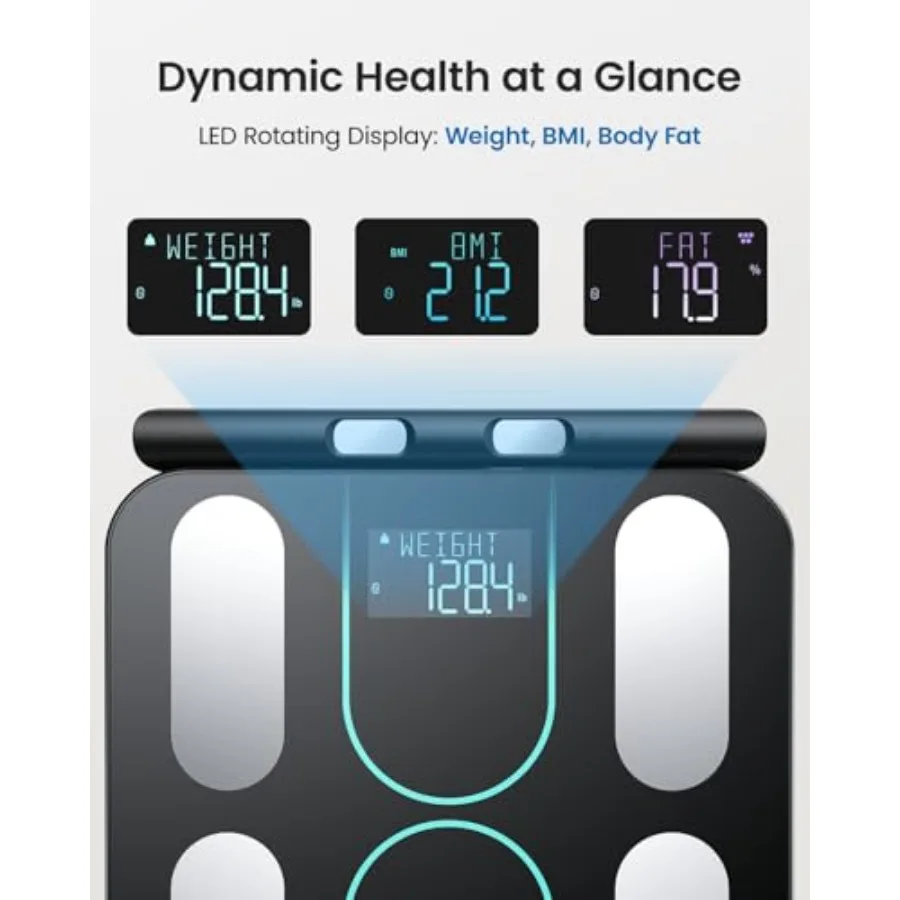 Smart Scale for Body Weight and Fat, 8-Electrode Full-Body Composition Scale with Handle, Dual-Frequency BIA, 28 Body Metrics,