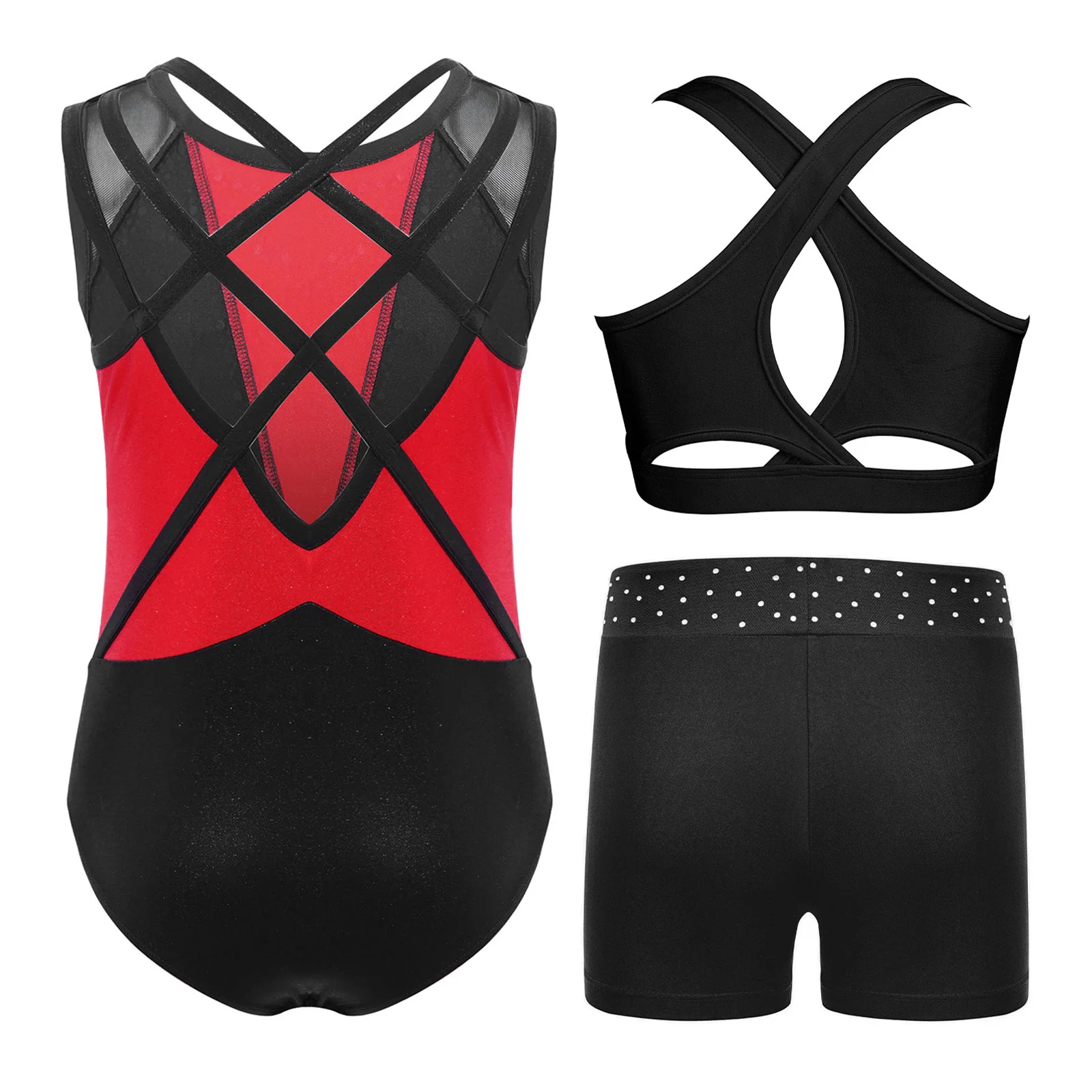 Kids Sleeveless Rhythmic Gymnastics Leotard + Shorts Yoga Dancewear Sets for Girls Ballet Tumbling Skating Jumpsuit Dance Outfit