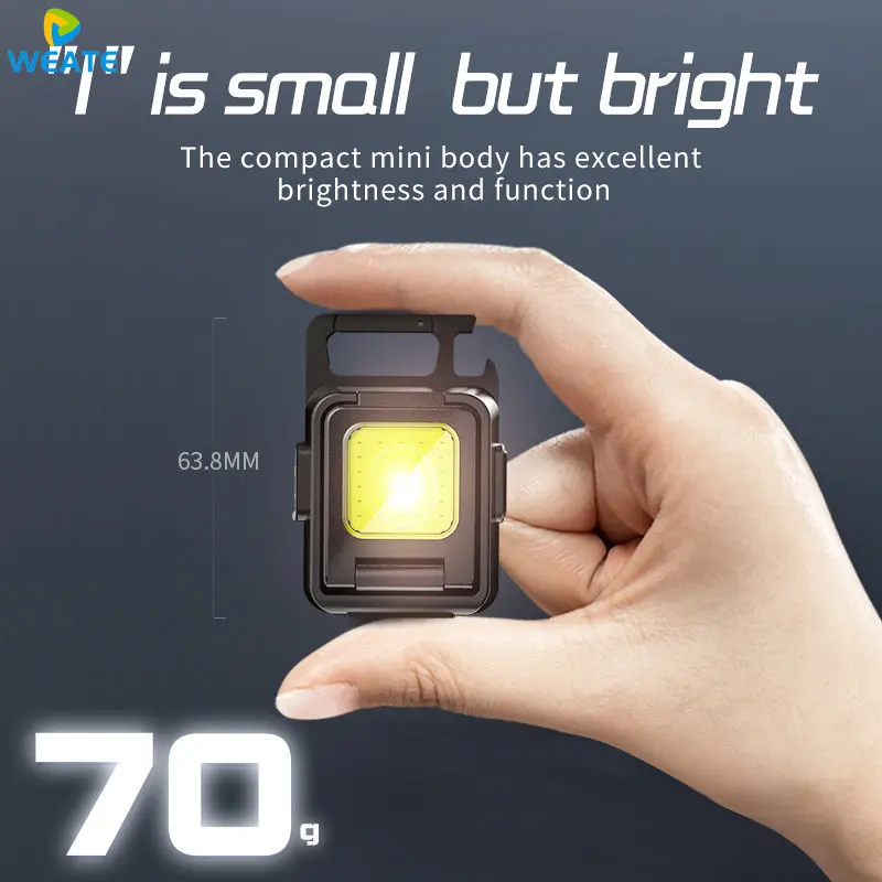 LED Flashlight Mini Work Light rechargeable Glare COB Keychain Light Portable Flashlight Outdoor Camping Small Light Corkscrew