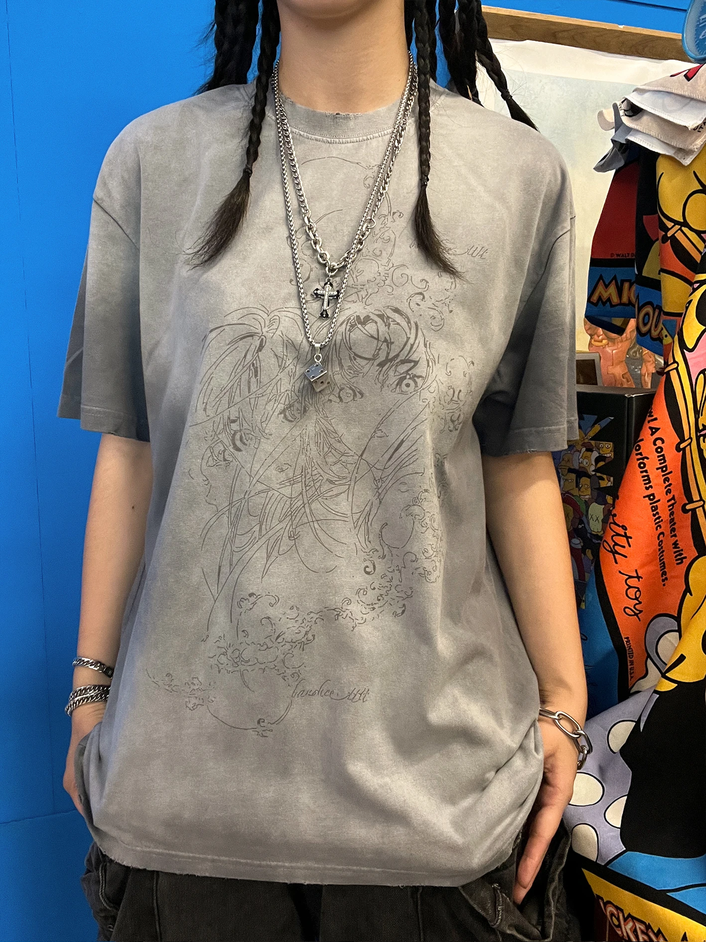 American Style Loose Casual Hong Kong Style Short Sleeve T-Shirt by Wang You Bing Studio Share Your Favorite Things