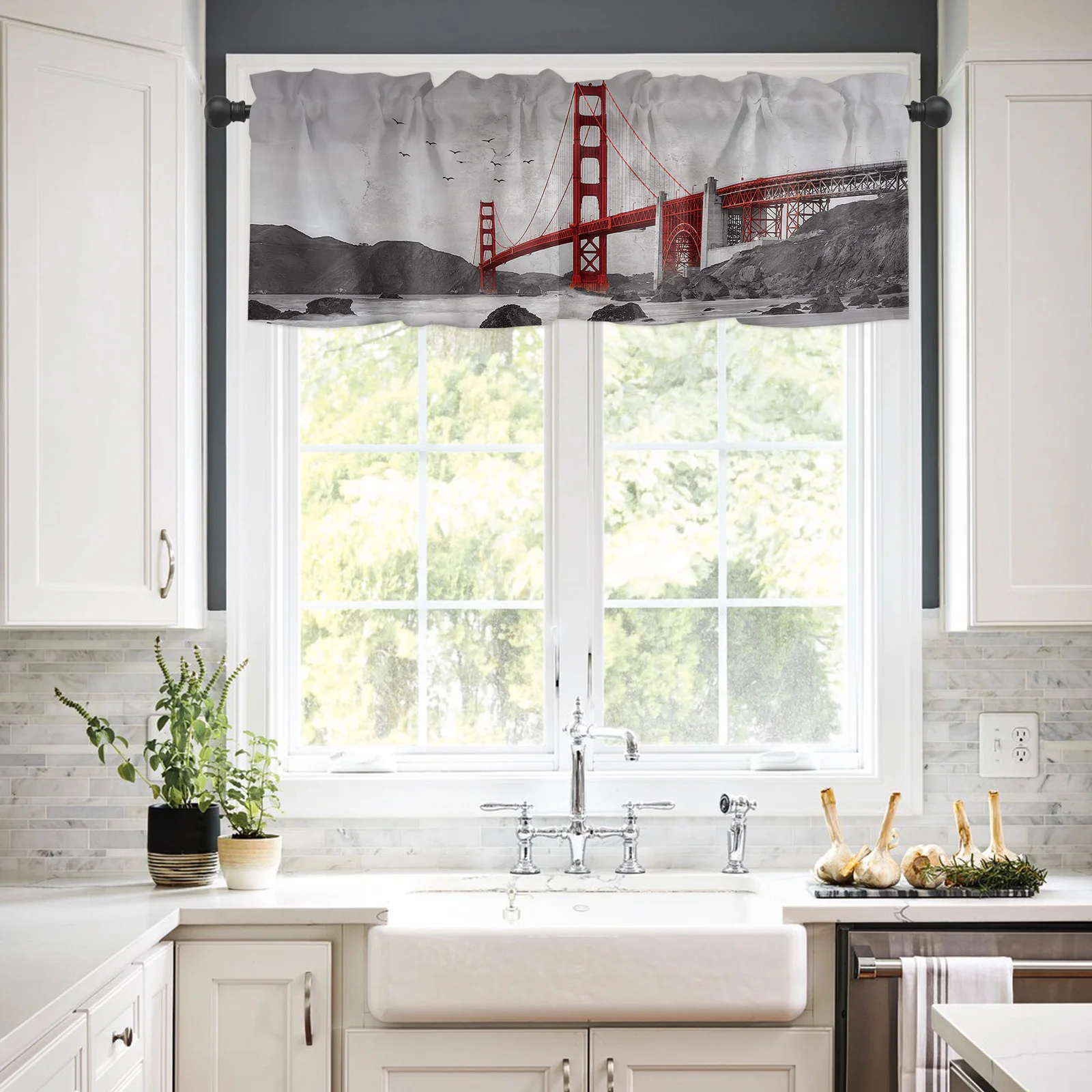 ZEDLIYU Valances for Windows Kitchen Living Room Small Window Valance Golden Gate Bridge 1 Panel, 54 x 18 Inch