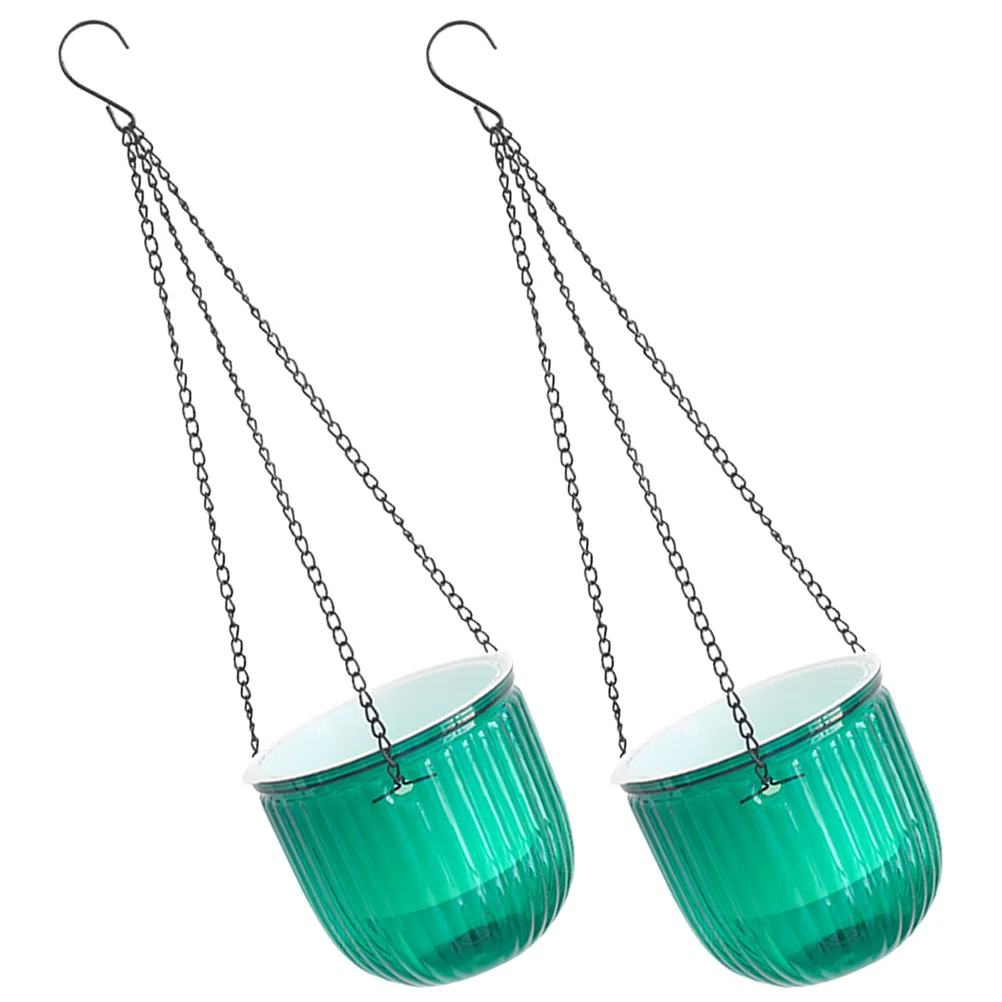 

2Pcs Resin Self Watering Hanging Planter Double Layer Indoor Outdoor Plant Pot Basket Removable Chains Desktop Hook