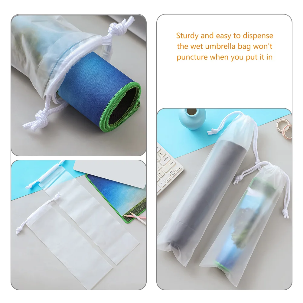 

10pcs Waterproof Folding Umbrella Storage Bag Portable Clear Drawstring Pouch Reusable Plastic Travel Packing Bag for Office