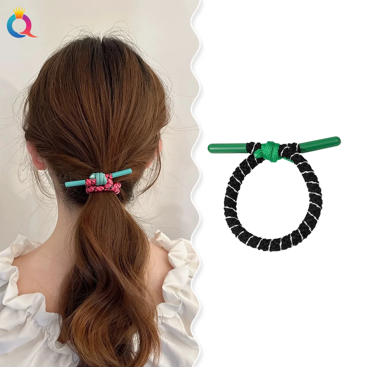 5Pcs Sports Style High Ponytail Hair Rope Colorful Girls Braided Running Hair Ties Green Pink Simple Hair Accessoires
