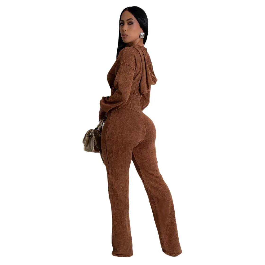 EINY Y2K Fashion Women Knit Ribbed Long Sleeve Sports Fitness Jumpsuit V-Neck Washed Street Party Outfits One Piece Suit Rompers