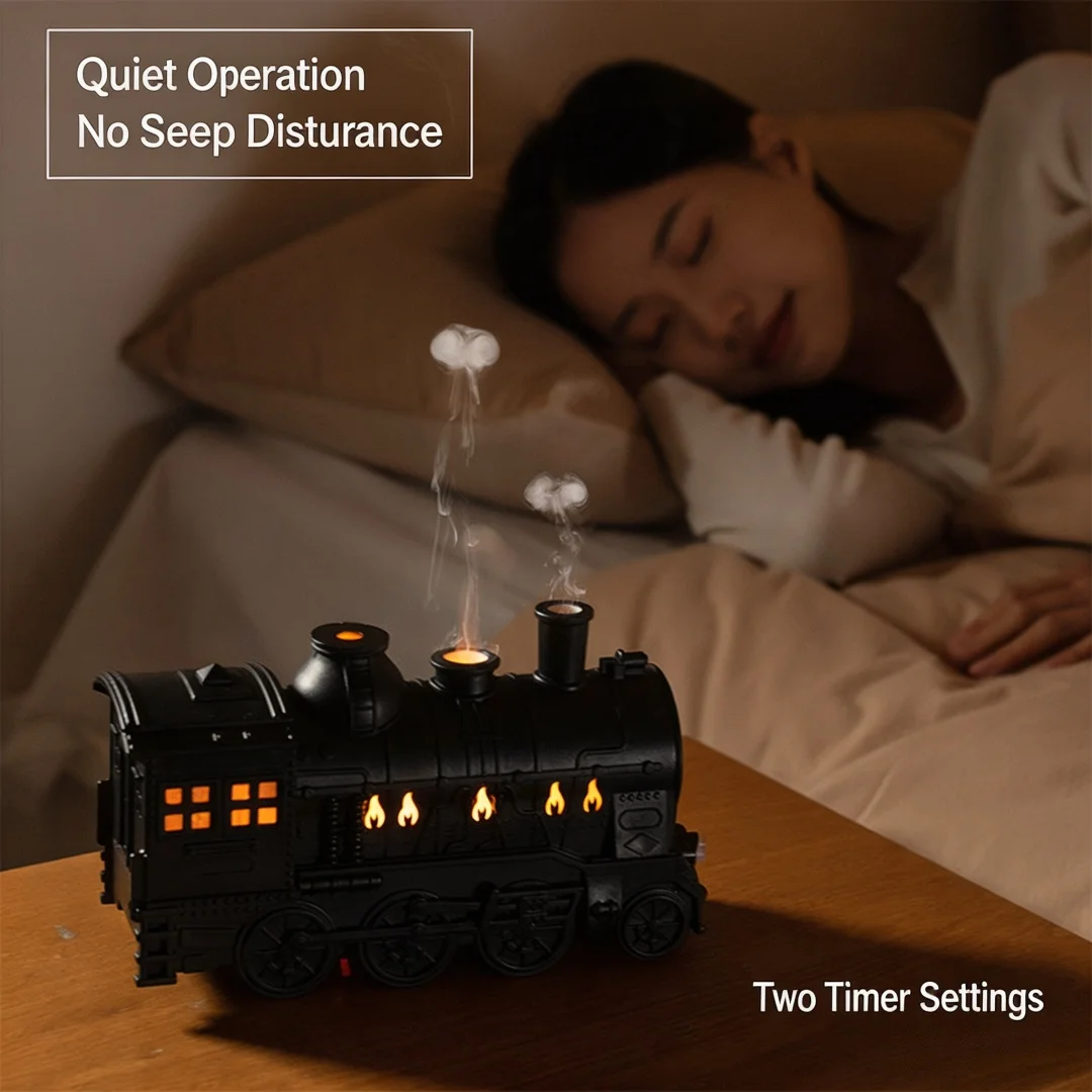 Vintage Train Aroma Diffuser 300ml USB Essential Oil Humidifier Remote Control Double Nozzle Mist Maker Home Decor Night Light