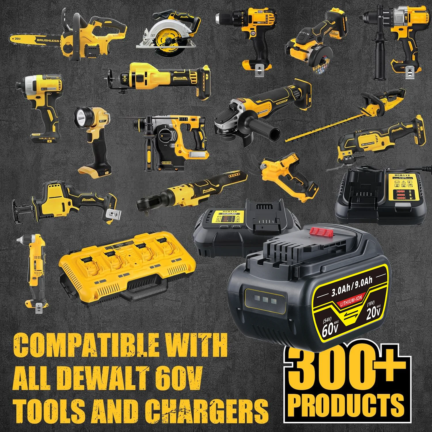 Vanon 2 peças 9.0ah DCB606-2 substituição para dewalt 20v/60v max pino de bateria compatível com dewalt flex-volt dcb609 dcb612 DCB609-2