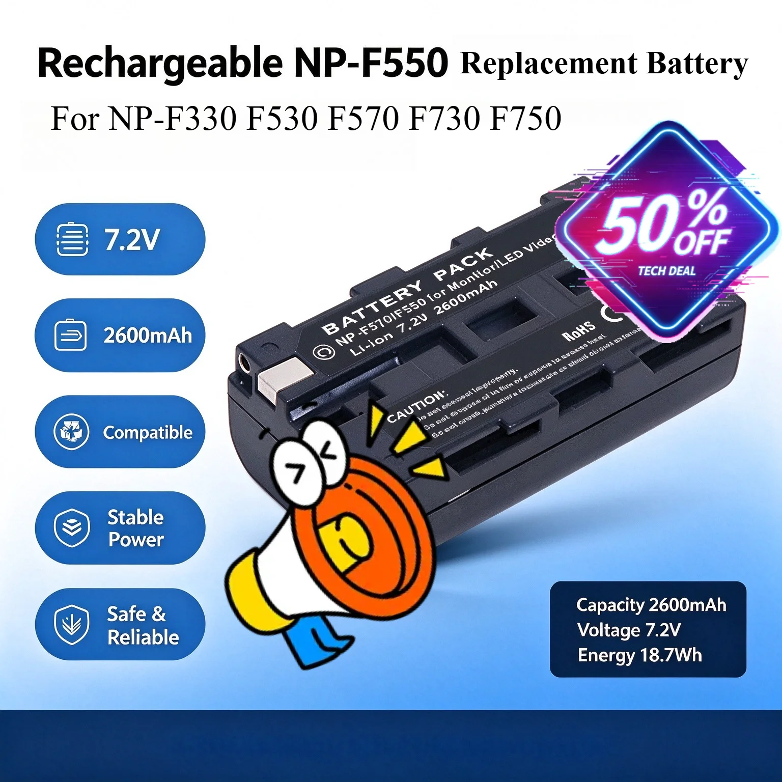 High Quality NP-F550 Rechargeable Battery 2600mAh 7.2V For S ony Hi-8 Handycam Camcorder, Compatible NP-F330 F530 F570 F730 F750