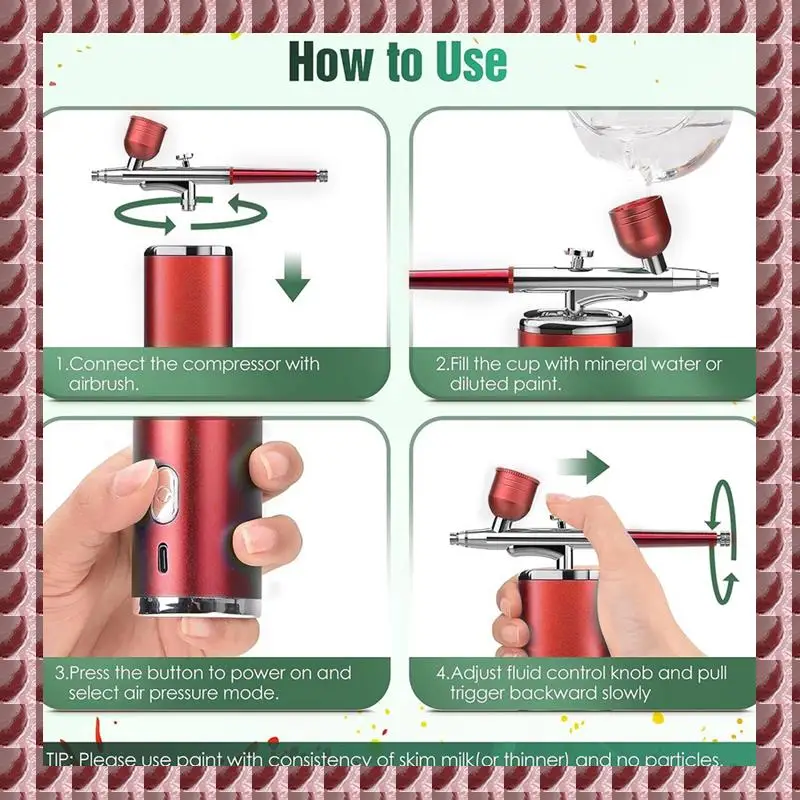 

Portable Rechargeable Wireless Airbrush With Compressor Fit For Face Beauty Nail Art Red