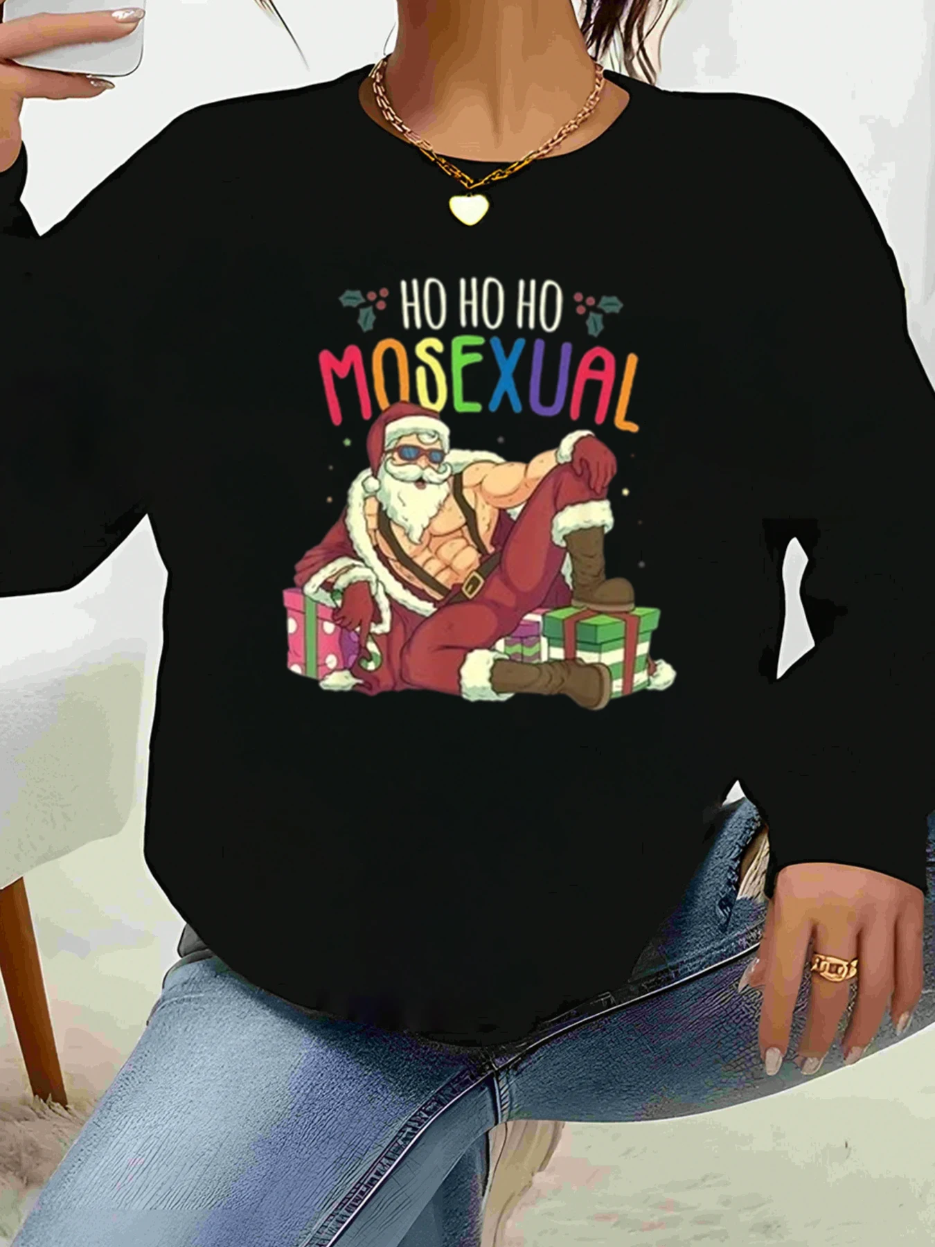 

Санта-Клаус с Рождеством Хо Хо Хо Свитер с длинными рукавами с принтом Праздничная вечеринка Женская повседневная одежда