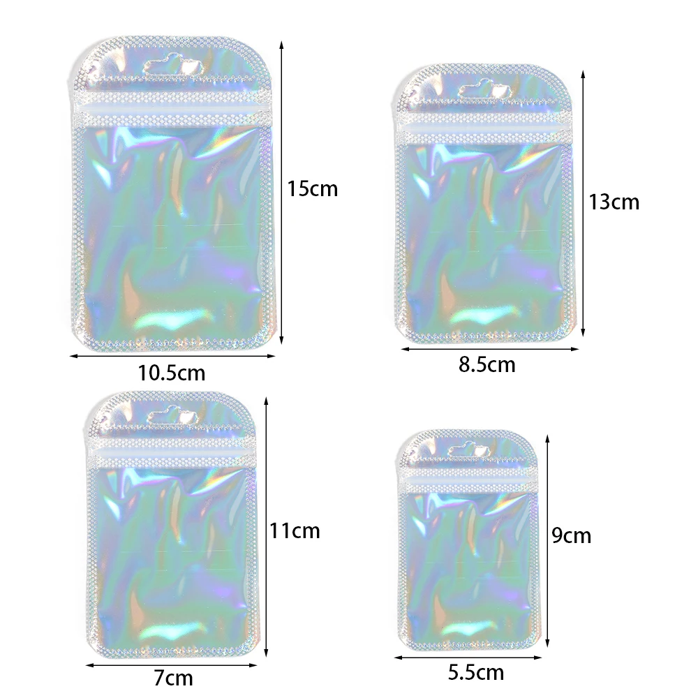 20Pcs Colored Laser Ziplock Bags Reusable Plastic Packaging Bags For Bracelet Necklace Beads Jewelry Gifts Storage Display Pouch