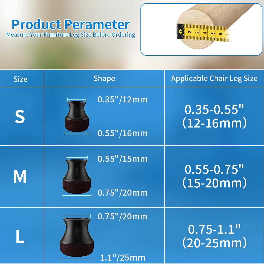 16PCS Round Chair Leg Protectors Silicone Chair Leg Caps Thickened Felt Bottom Anti-Slip Furniture Feet Pads for Hardwood Floors
