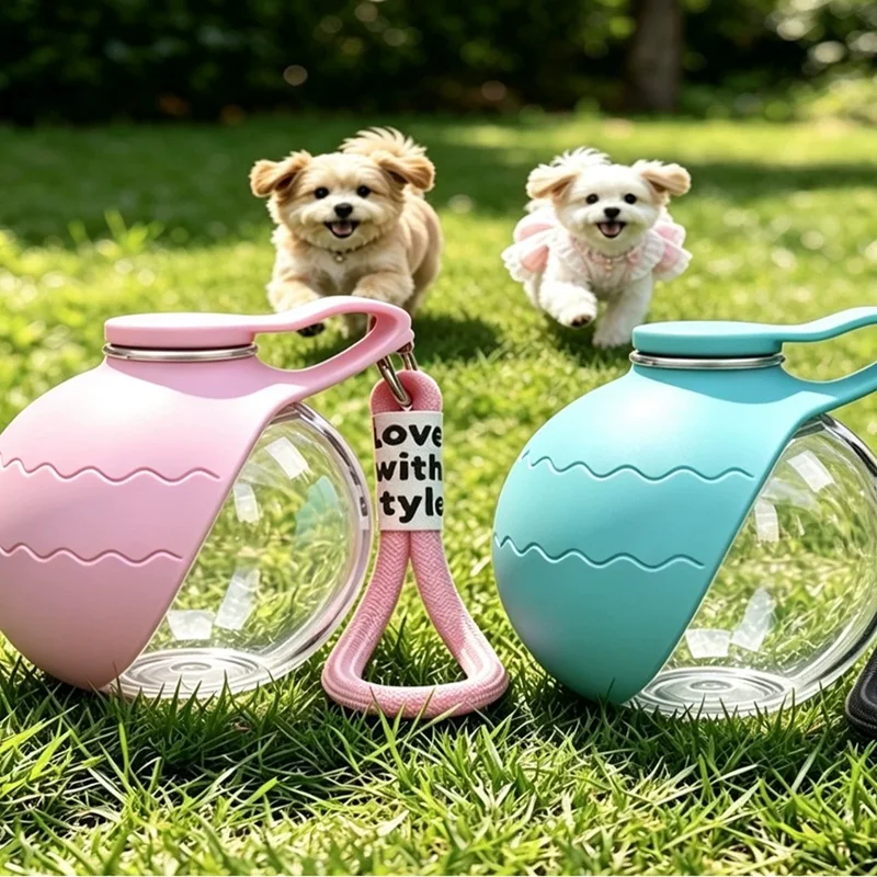 Water Bottle Collapsible - ขวดน้ำพกพาสำหรับสัตว์เลี้ยงพร้อมชามซิลิโคนพับได้ 285 มล. ป้องกันการรั่วซึม ถ้วยดื่มน้ำสำหรับสุนัขและแมว เหมาะสำหรับการเดินทาง