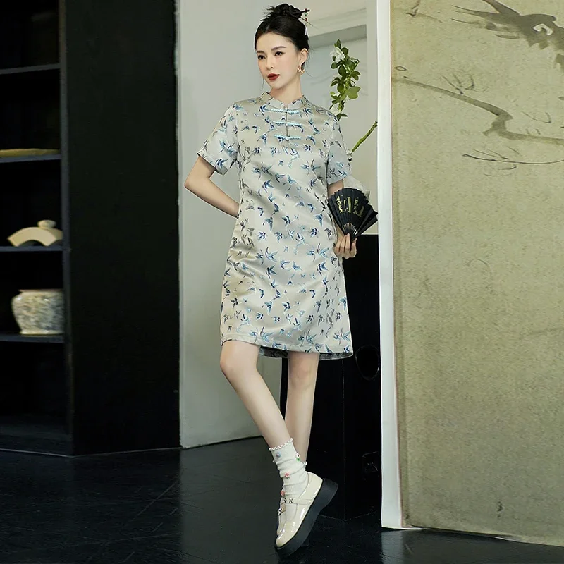 

Женское свободное платье, традиционная одежда, улучшенная юбка Cheongsam в китайском стиле с принтом бабочки