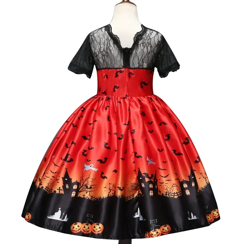 Girl Vampire Halloween Dress For Kid Ghost Bride Gothic Cosplay Vampire Costume Count Vampiran Carnival Outfit Black Red Clothes