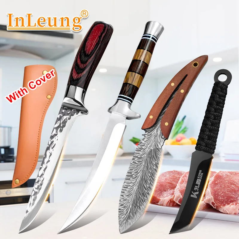 Edelstahl-Kochmesser Professionelles Ausbeinmesser mit Holzgriff Küchenmesser für Fleisch, Fisch, Filetieren, Schneiden, Obst und Kochen