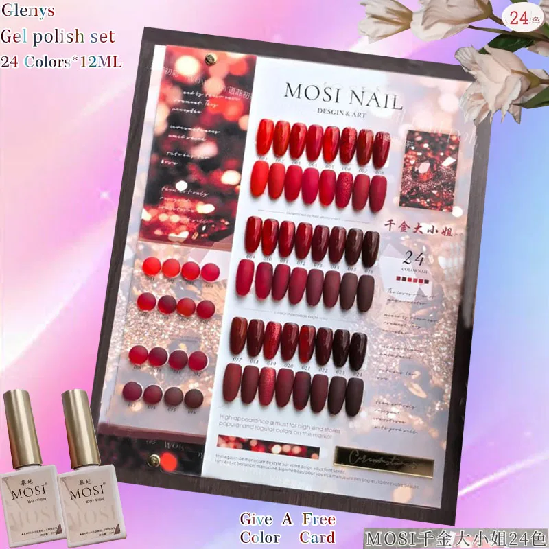 

Glenys 24 color nail polish glue Autumn and winter popular immersion gel color card UV LED nail salon art varnish set
