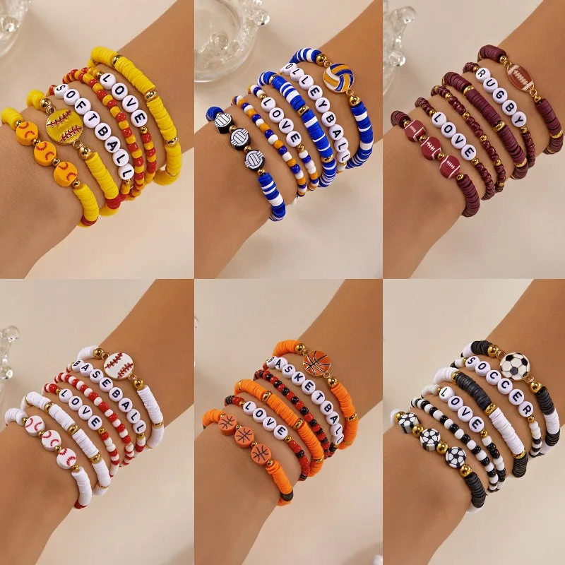 1pc Creative Versatile Football Softball Beaded Bracelet Set Sports Series Bracelet