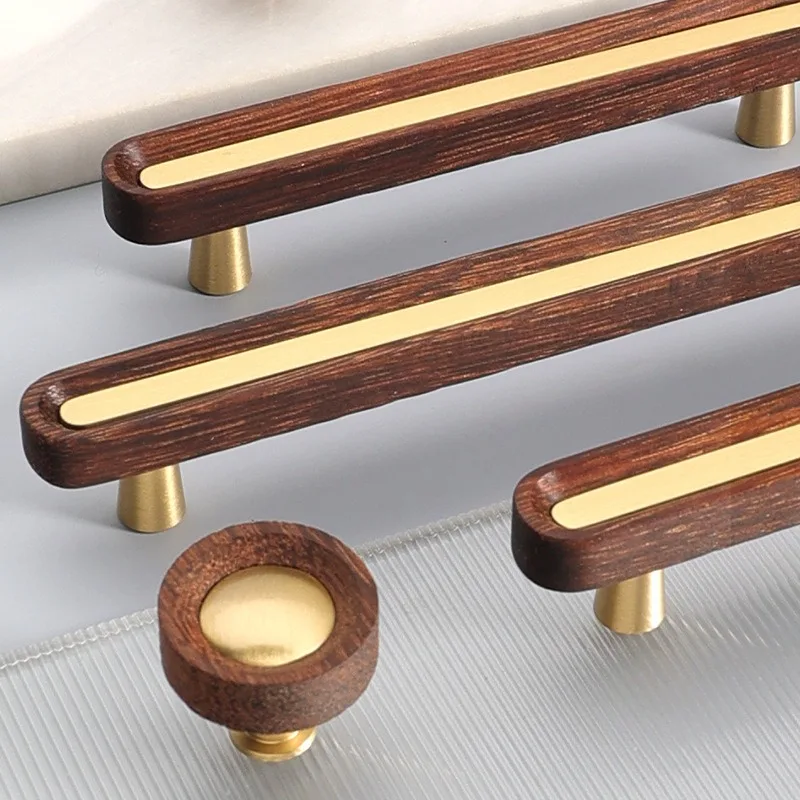 Modern Minimalist Solid Wood Wardrobe Door Handle, Bedroom Cabinet Drawer Handle, Chinese Style Wooden Copper Handle