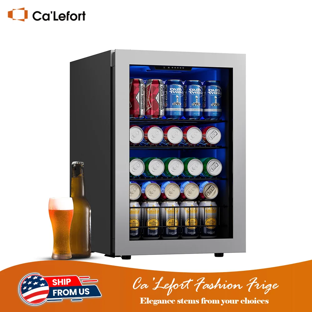 Ca’Lefort 80 Can Freestanding Beverage Refrigerator Glass Door Mini Fridge & Cooler for Beer and Soda Ideal for Home or Kitchen