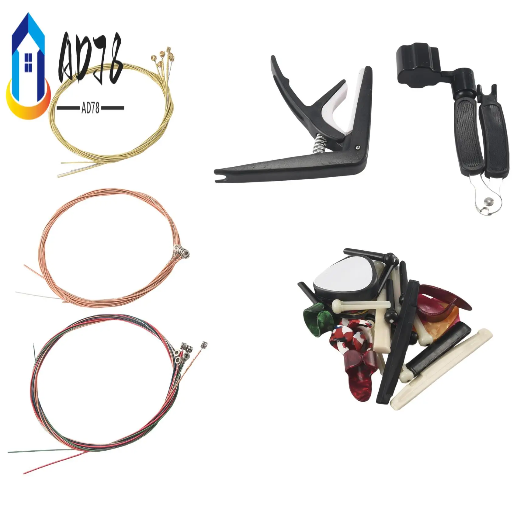 

AD78-34 PCS Guitar Accessories Kit Including Guitar Picks,Capo,Acoustic Guitar Strings,3 In 1String Winder,Bridge Pins,6 String
