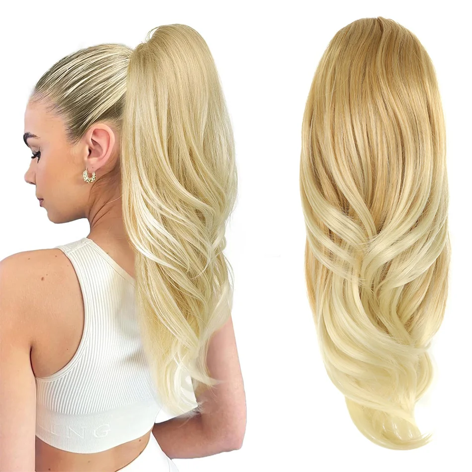 

BOL Synthetic Drawstring Ponytail Clip in Hair Extensions Long Wavy Pony Tail Fake Hairpiece for Women Blonde multi Layered