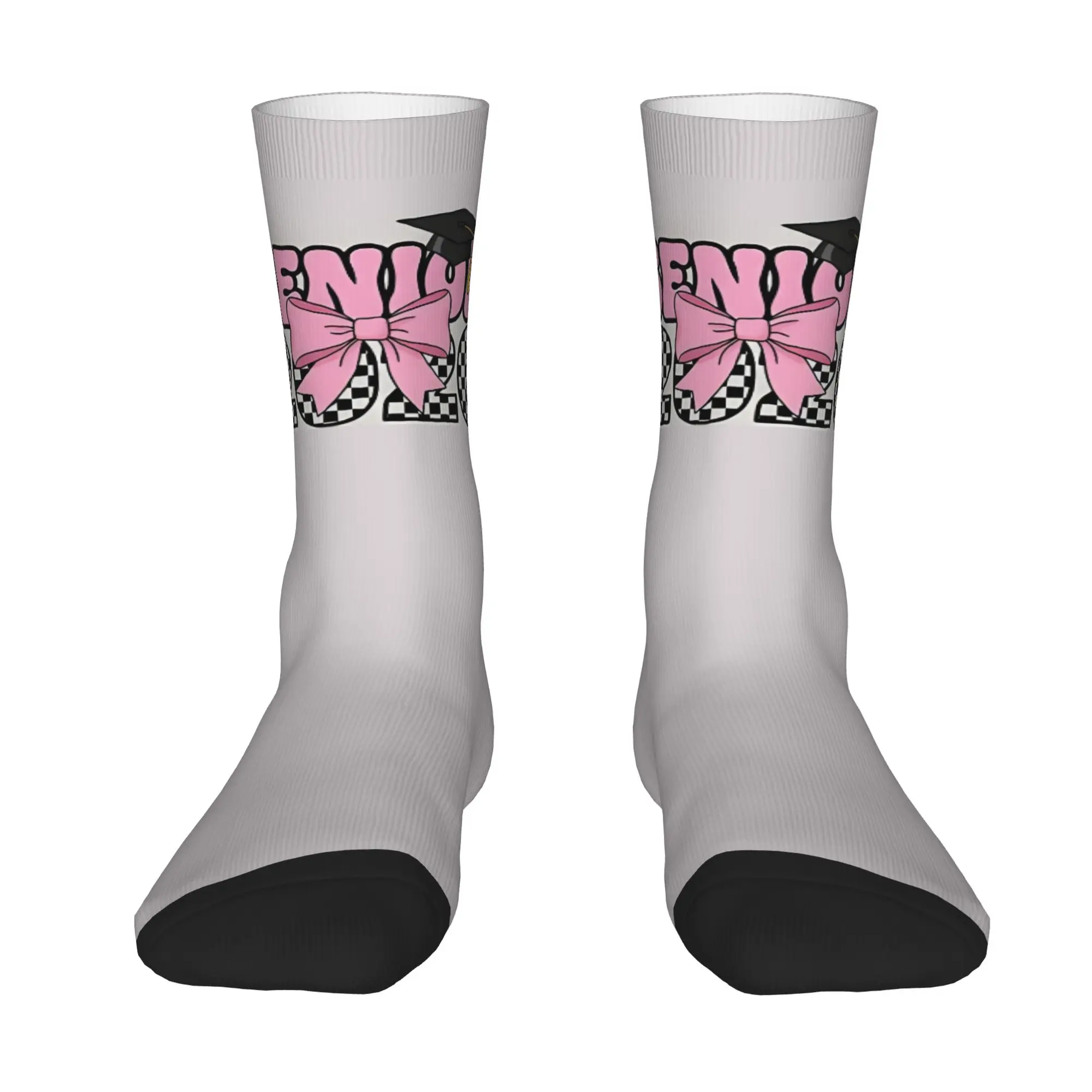 Funny Sock Graduation in 2026 Pink Bow Coquette Aesthetic Preppy Rock Seamless Pattern  Men Crew Socks Novelty Men's Socks