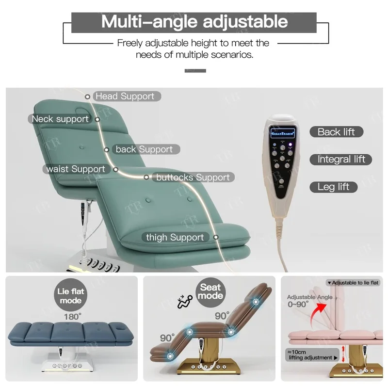 Turri Modern Customization Color Electric Beauty Bed with 3 Motors Remote Control Adjustable Headrest & Footrest Salon Furniture