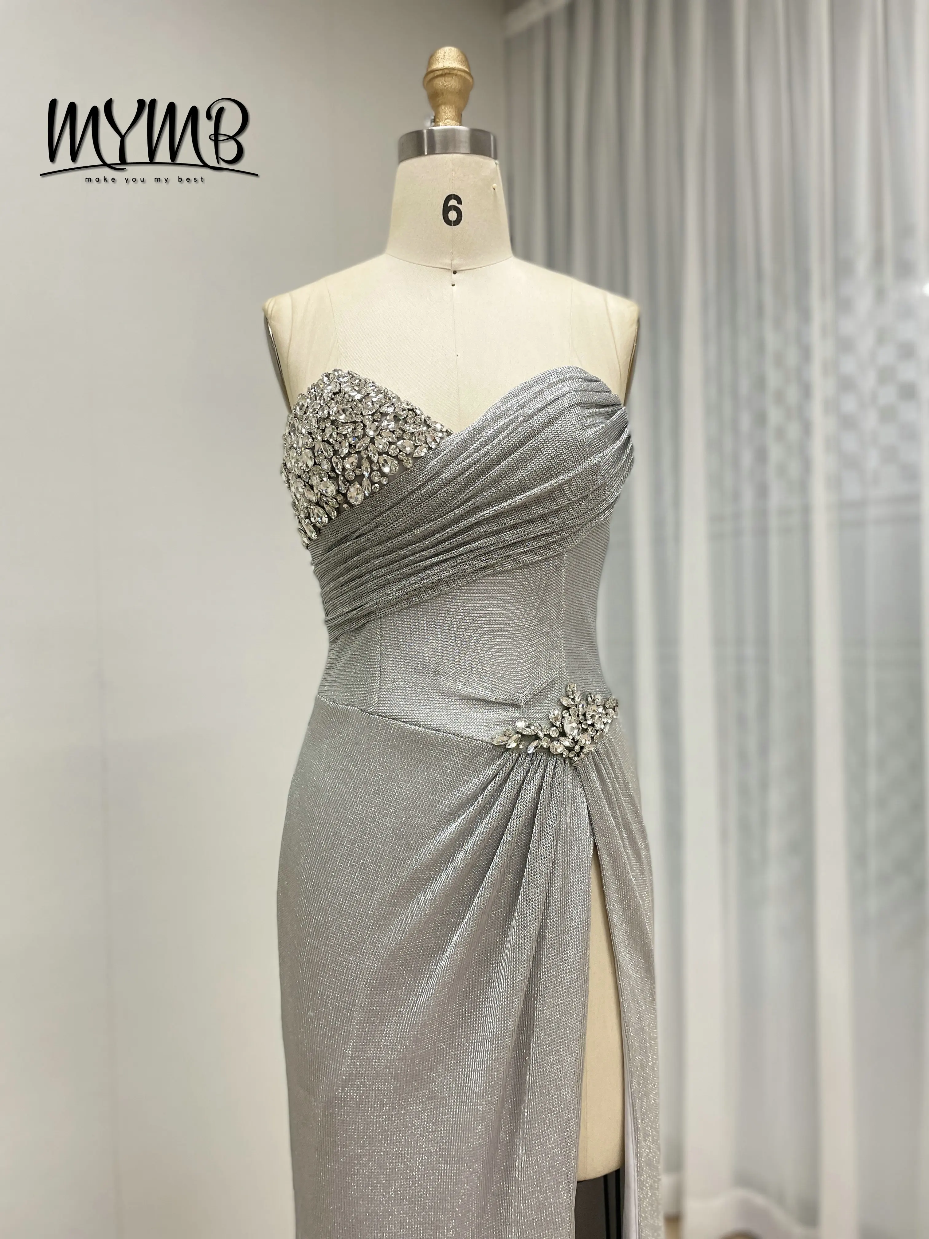 فستان سهرة حورية البحر مثير بفتحة عالية بدون حمالات من MYMB مزين بالكريستال المبهر المطرز بالكريستال لحفلات العودة للوطن MB40402B #2