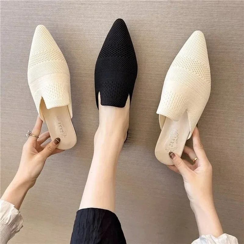 Woman Mules Shoes Outdoor Women Slippers Female Square Toe Shallow Low-heel Casual Shoes Comfortable Slippers Slides 2022 New