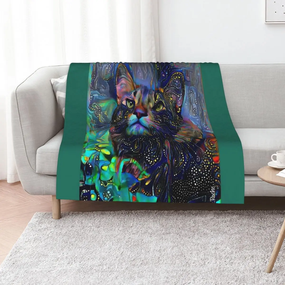 Couverture décorative Melizza, cat, cat, chat, lea roche paintings, couverture chaude pour la décoration du salon