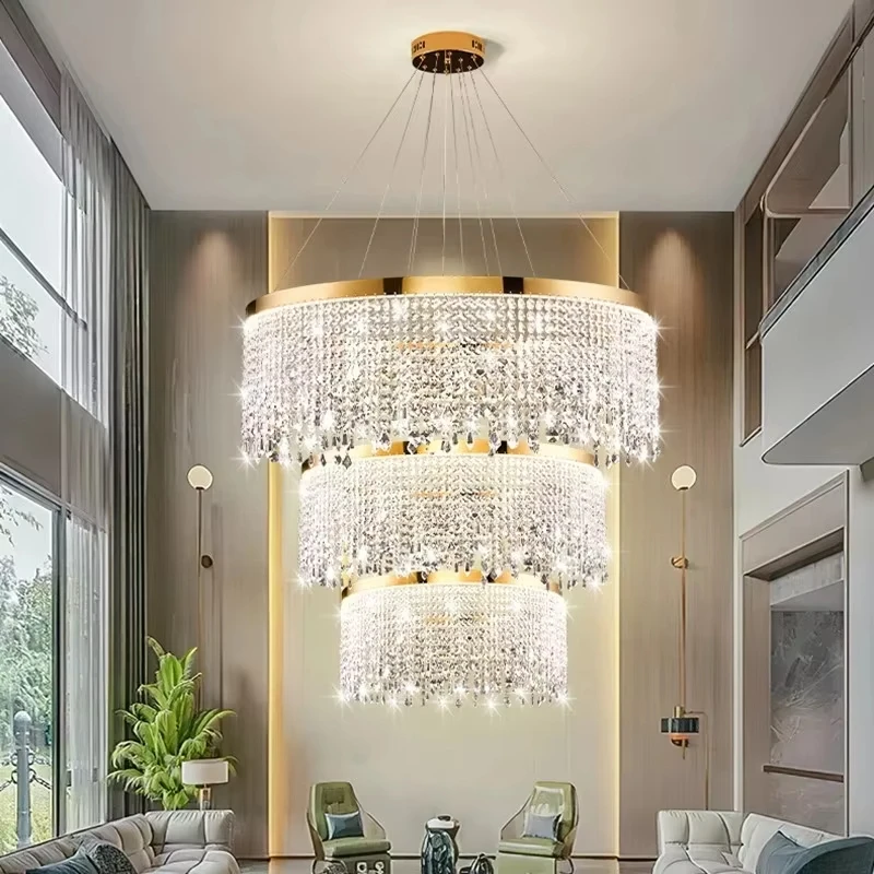 Modern Luster LED Pendant Light Crystal Chandelier Luxury Circle Hanging Lamp for Living Dining Room Home Decor