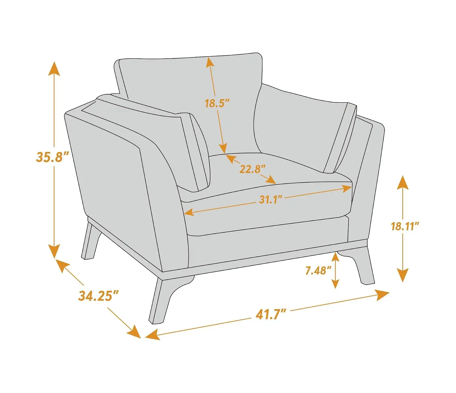 Gray Oversized Accent Chair, Wide Sofa with Thick Cushion & 2 Pillows, Easy Clean Fabric for Living Room, Customized