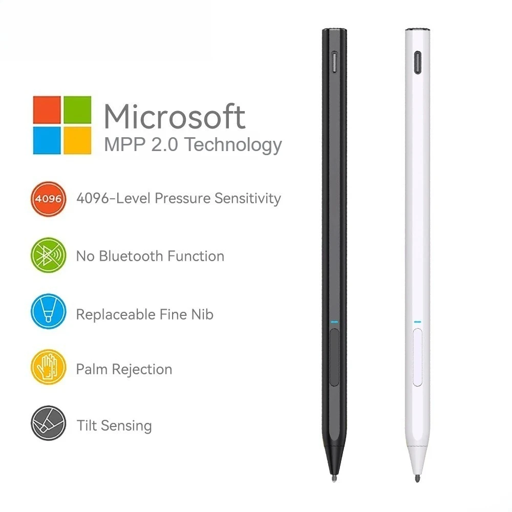 Lápiz Óptico con Borrador Lateral y 4096 Niveles de Sensibilidad a la Presión para Microsoft Surface, Compatible con Surface Pro 11/10/9/8/7/7+/6/5
