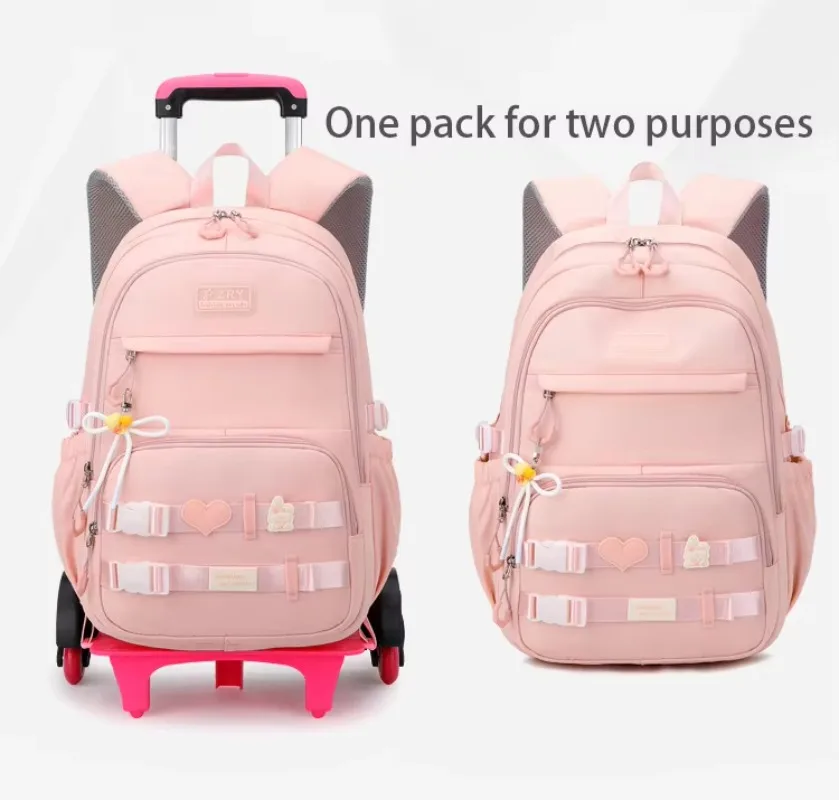 Mochilas con ruedas bonitas para niños a la moda, Mochilas escolares rosas con 6 ruedas de gran capacidad, Mochilas Con Ruedas Ninos