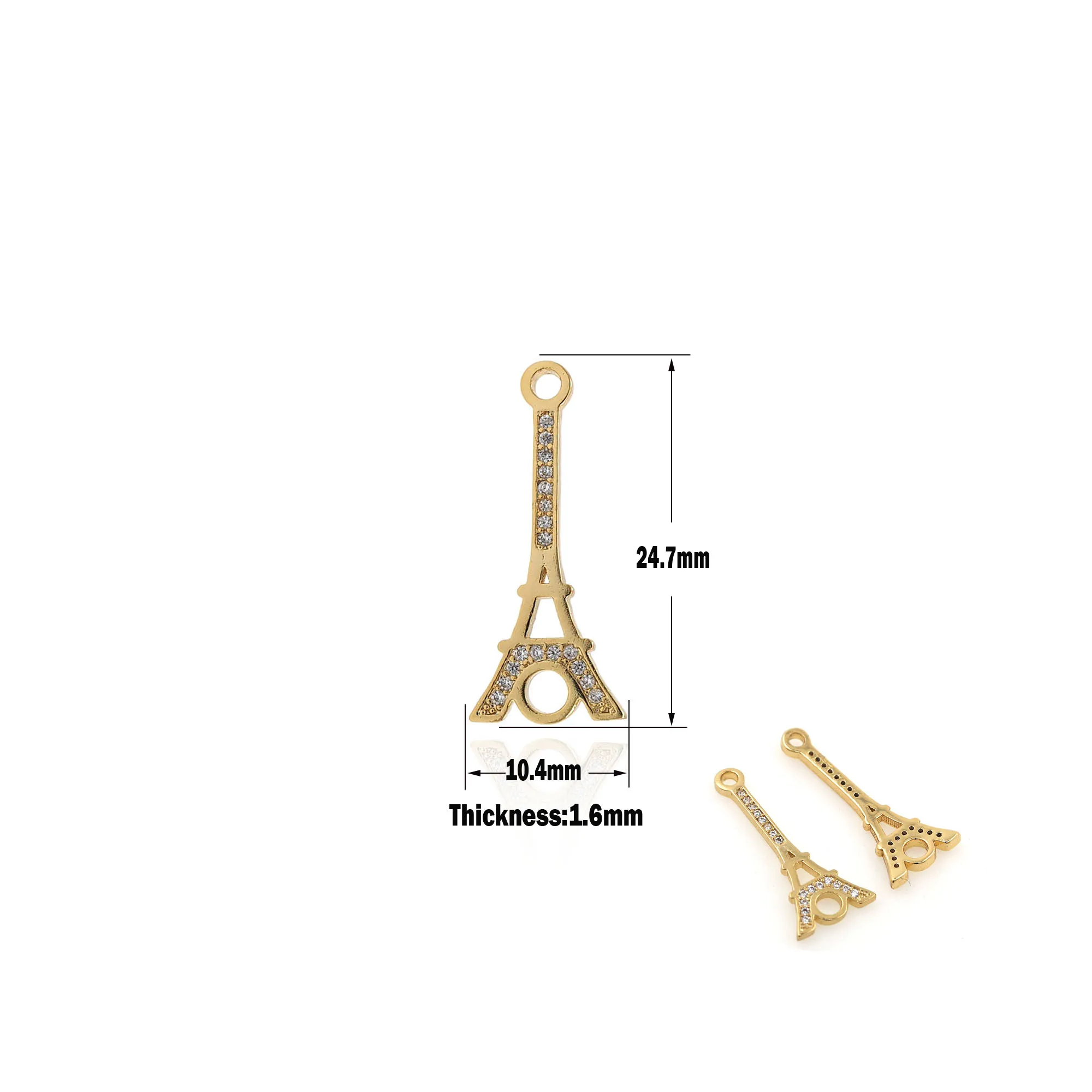 CZ Micro Shop Eiffel Tower Charm Gold Building Pendant For Jewelry Making DIY Bracelet Necklace Paris Tower Charm