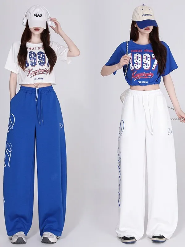 Sporty Jazz Dance Outfit Women's Streetwear Fitness Gymnastics Cheerleading Ensemble Casual Sportswear Set High Waist T-Shirt