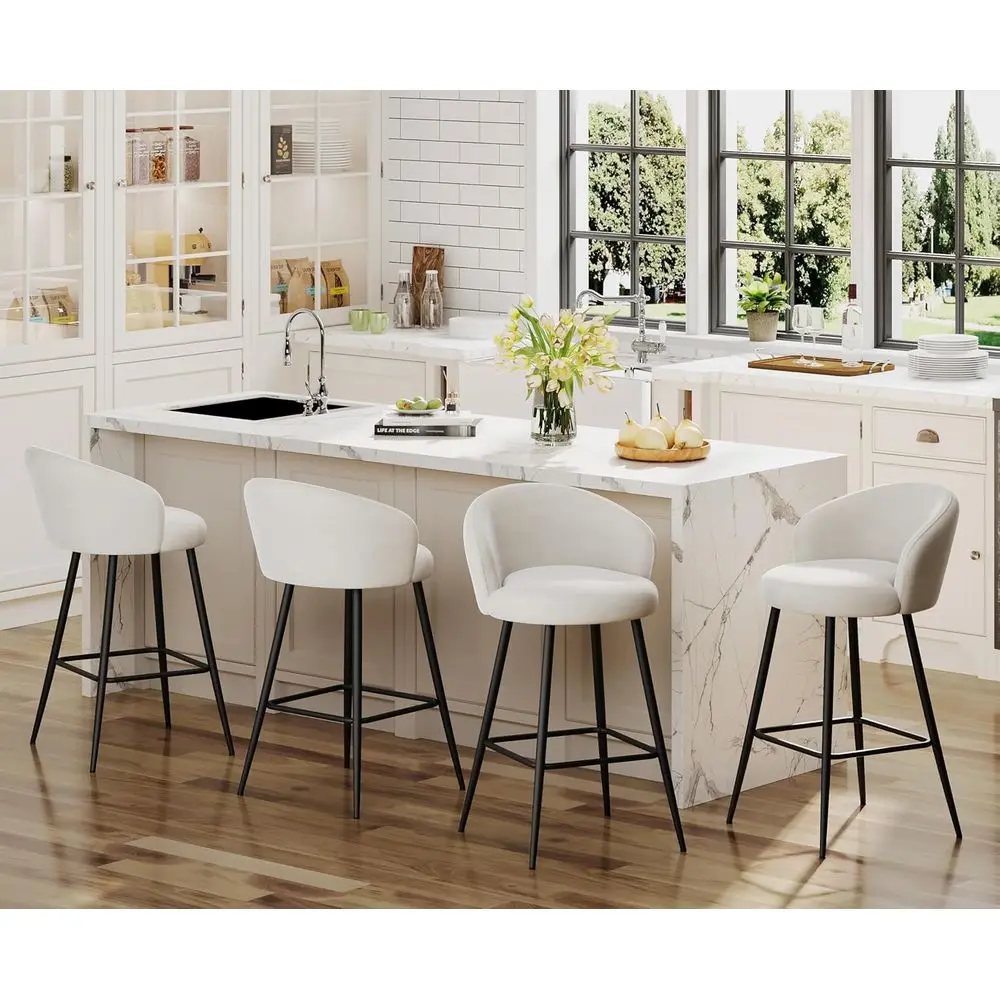 

Набор из 4 барных стульев из велюра с высокой спинкой и металлическими ножками, бежевый цвет